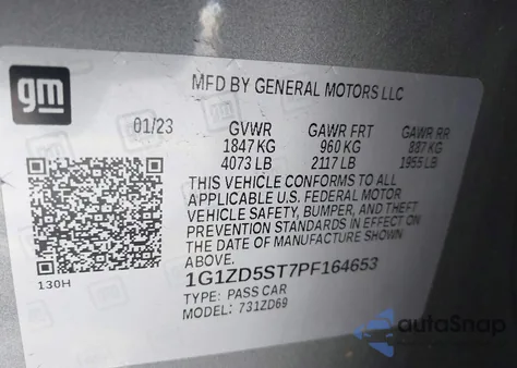 2023 Chevrolet Malibu Fwd 1Lt from USA, damaged, VIN 1G1ZD5ST7PF164653